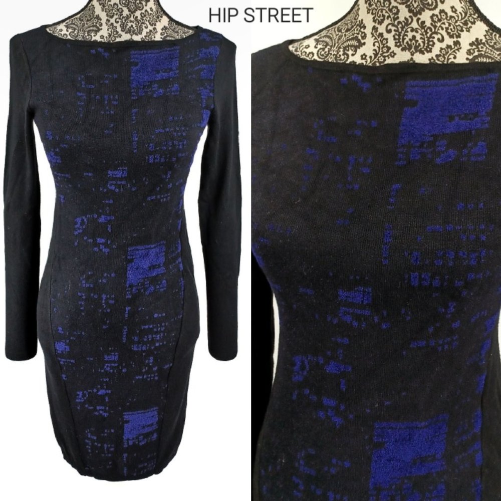ELIE TAHARI LS Abstract Pattern Panel Sweater Dress XS